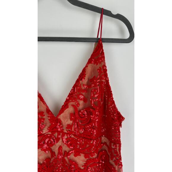 Free People Night Shimmers Mini Dress Womens Size 14 Red V Neck Lace Sequin New - Picture 7 of 16